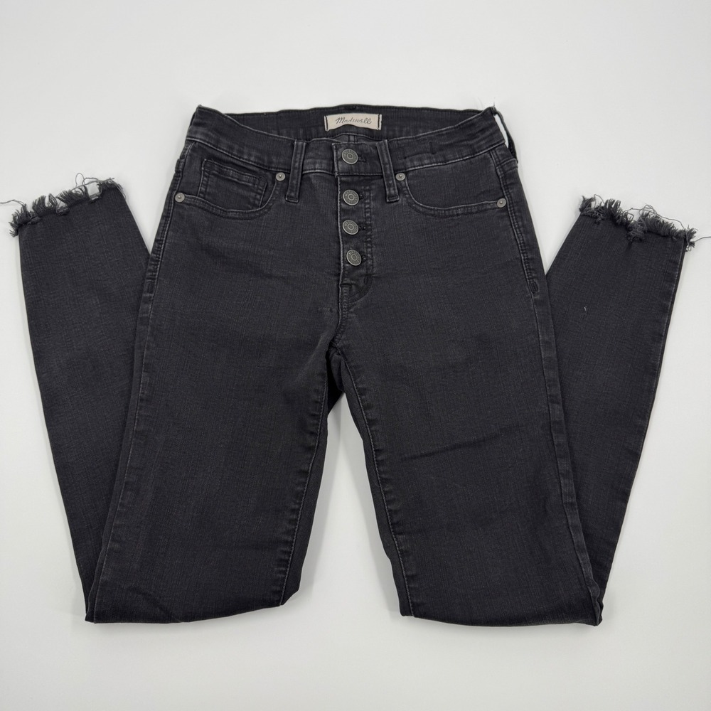 Madewell 9 Inch High Rise Skinny Jeans Black Button Fly Frayed Hem Women Size 25